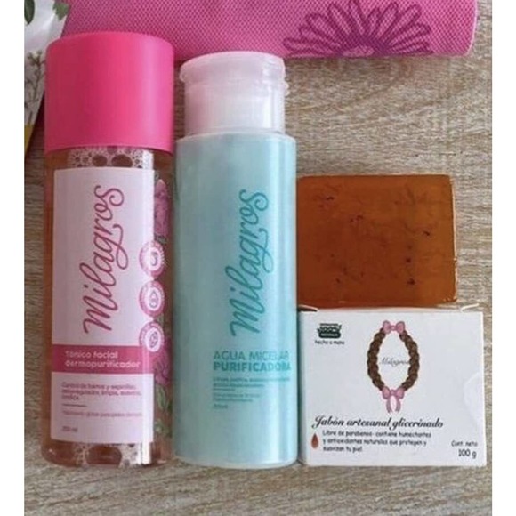 Milagros Rutina Basica,Jabon Glicerina,Agua MicelaryTonico facial de Rosas.